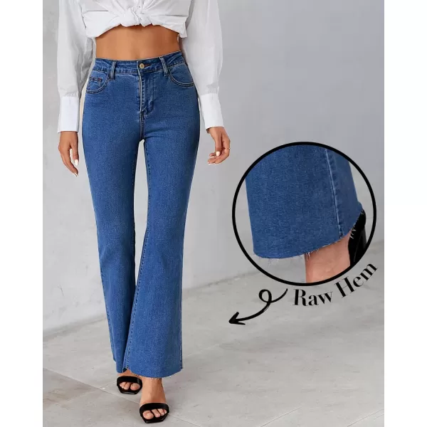 GRAPENT Wide Leg Jeans for Women Trendy High Waisted Flare Stretchy Bell Bottom Denim Pants Baggy Raw Hem Trouser JeansClassic Blue