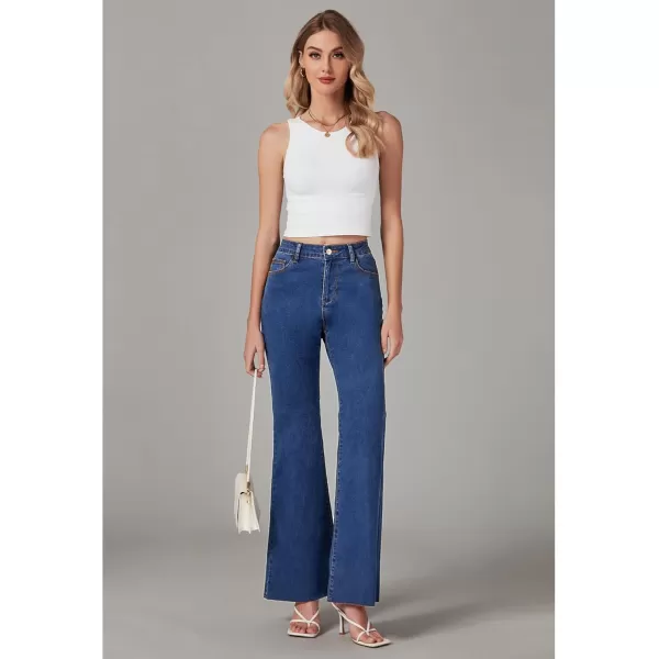 GRAPENT Wide Leg Jeans for Women Trendy High Waisted Flare Stretchy Bell Bottom Denim Pants Baggy Raw Hem Trouser JeansClassic Blue