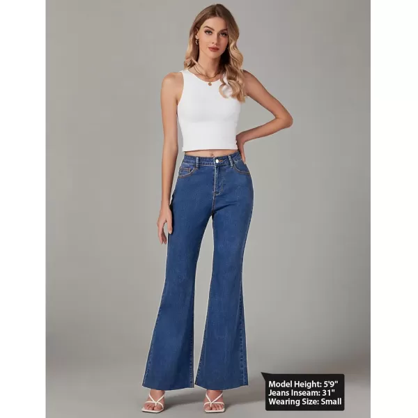 GRAPENT Wide Leg Jeans for Women Trendy High Waisted Flare Stretchy Bell Bottom Denim Pants Baggy Raw Hem Trouser JeansClassic Blue