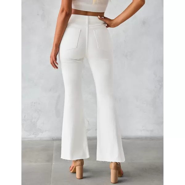 GRAPENT Wide Leg Jeans for Women Trendy High Waisted Flare Stretchy Bell Bottom Denim Pants Baggy Raw Hem Trouser JeansCream White