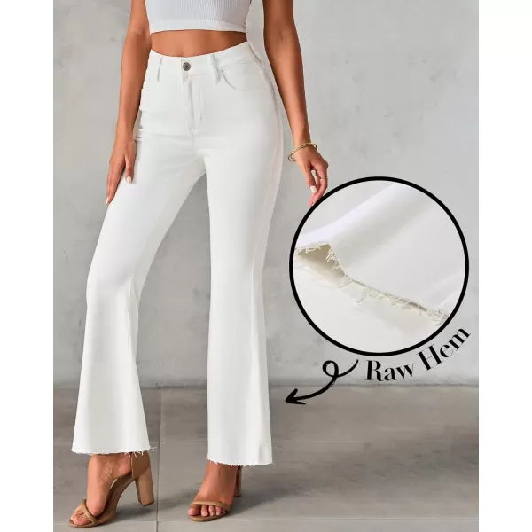 GRAPENT Wide Leg Jeans for Women Trendy High Waisted Flare Stretchy Bell Bottom Denim Pants Baggy Raw Hem Trouser JeansCream White