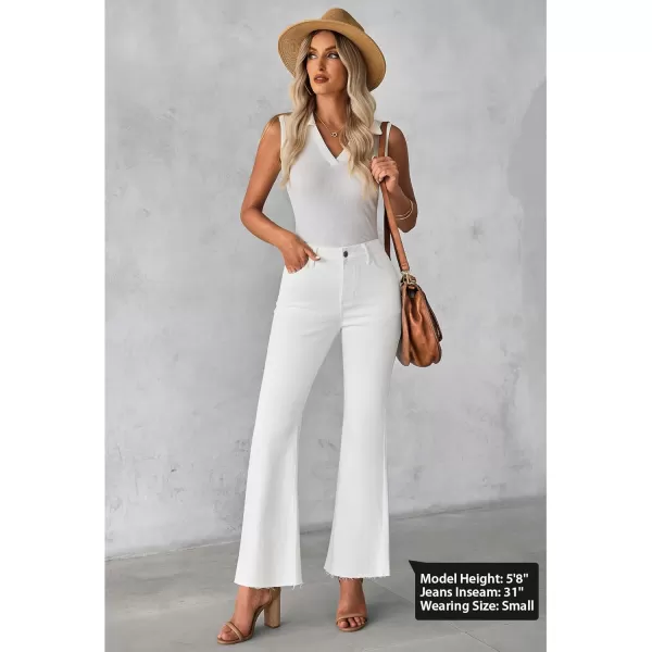 GRAPENT Wide Leg Jeans for Women Trendy High Waisted Flare Stretchy Bell Bottom Denim Pants Baggy Raw Hem Trouser JeansCream White