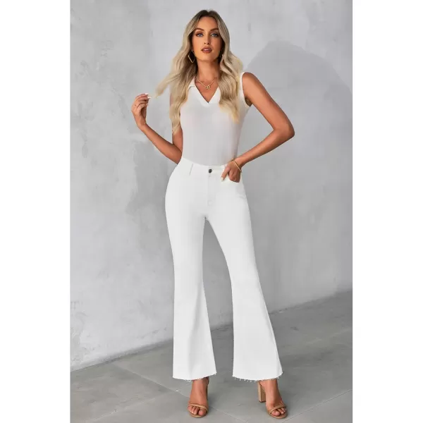 GRAPENT Wide Leg Jeans for Women Trendy High Waisted Flare Stretchy Bell Bottom Denim Pants Baggy Raw Hem Trouser JeansCream White