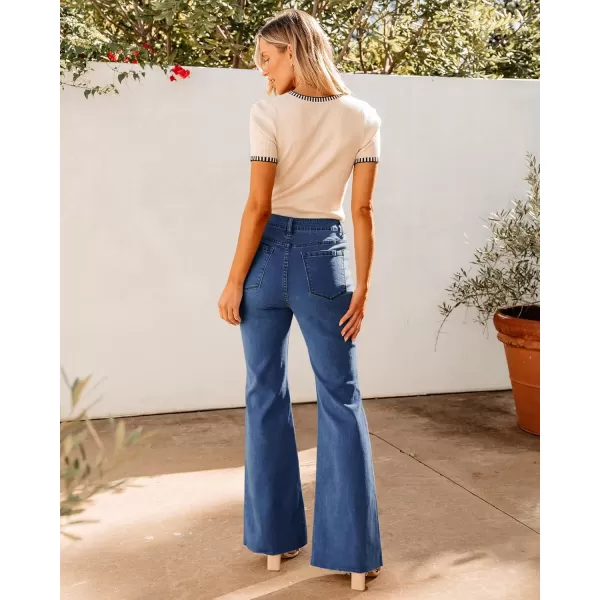GRAPENT Wide Leg Jeans for Women Trendy High Waisted Flare Stretchy Bell Bottom Denim Pants Baggy Raw Hem Trouser JeansDarkness Blue