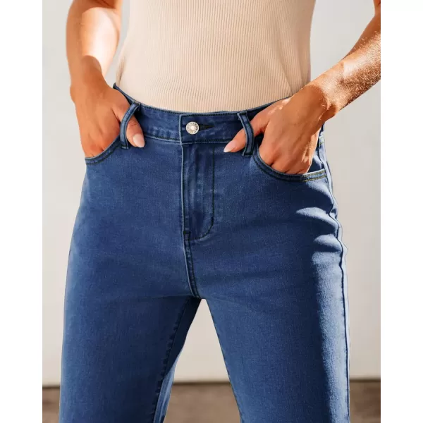 GRAPENT Wide Leg Jeans for Women Trendy High Waisted Flare Stretchy Bell Bottom Denim Pants Baggy Raw Hem Trouser JeansDarkness Blue
