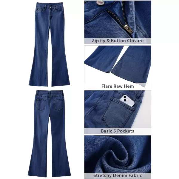 GRAPENT Wide Leg Jeans for Women Trendy High Waisted Flare Stretchy Bell Bottom Denim Pants Baggy Raw Hem Trouser JeansDarkness Blue
