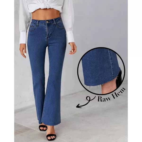 GRAPENT Wide Leg Jeans for Women Trendy High Waisted Flare Stretchy Bell Bottom Denim Pants Baggy Raw Hem Trouser JeansDarkness Blue