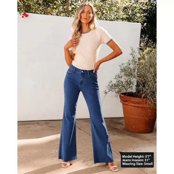GRAPENT Wide Leg Jeans for Women Trendy High Waisted Flare Stretchy Bell Bottom Denim Pants Baggy Raw Hem Trouser JeansDarkness Blue