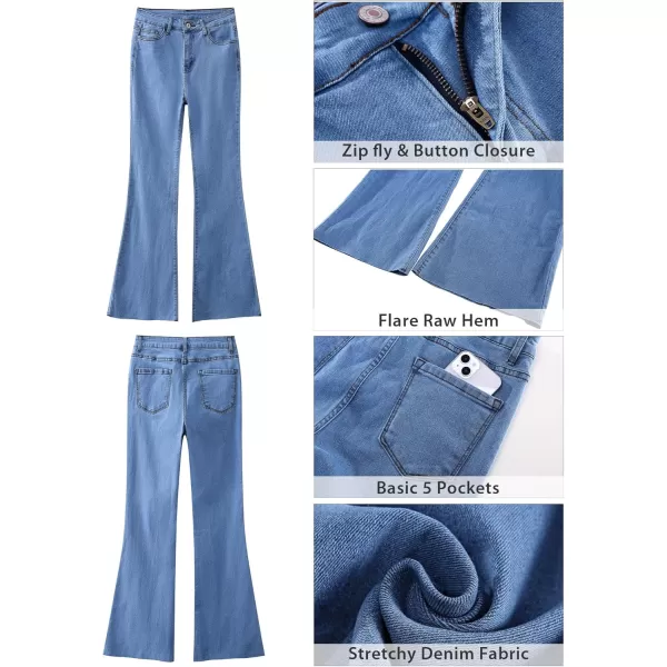 GRAPENT Wide Leg Jeans for Women Trendy High Waisted Flare Stretchy Bell Bottom Denim Pants Baggy Raw Hem Trouser JeansMedium Blue
