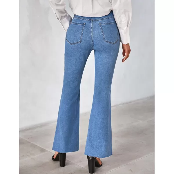 GRAPENT Wide Leg Jeans for Women Trendy High Waisted Flare Stretchy Bell Bottom Denim Pants Baggy Raw Hem Trouser JeansMedium Blue