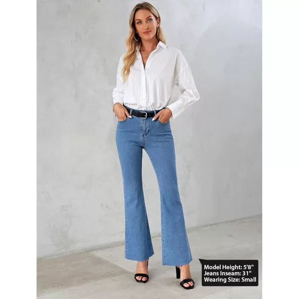 GRAPENT Wide Leg Jeans for Women Trendy High Waisted Flare Stretchy Bell Bottom Denim Pants Baggy Raw Hem Trouser JeansMedium Blue