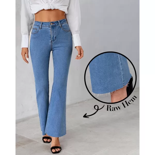 GRAPENT Wide Leg Jeans for Women Trendy High Waisted Flare Stretchy Bell Bottom Denim Pants Baggy Raw Hem Trouser JeansMedium Blue