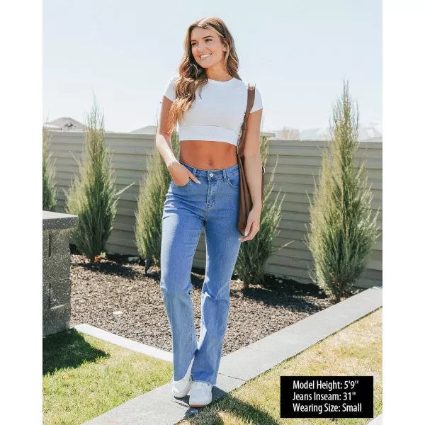GRAPENT Wide Leg Jeans for Women Trendy High Waisted Flare Stretchy Bell Bottom Denim Pants Baggy Raw Hem Trouser JeansMedium Blue