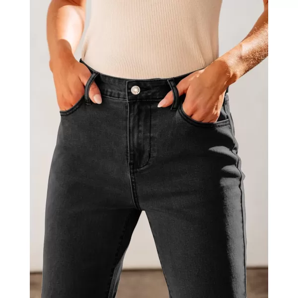 GRAPENT Wide Leg Jeans for Women Trendy High Waisted Flare Stretchy Bell Bottom Denim Pants Baggy Raw Hem Trouser JeansWashed Black