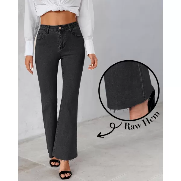 GRAPENT Wide Leg Jeans for Women Trendy High Waisted Flare Stretchy Bell Bottom Denim Pants Baggy Raw Hem Trouser JeansWashed Black
