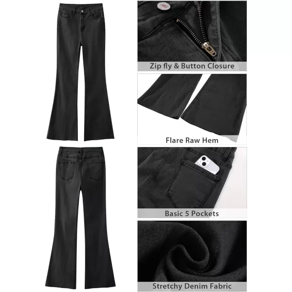 GRAPENT Wide Leg Jeans for Women Trendy High Waisted Flare Stretchy Bell Bottom Denim Pants Baggy Raw Hem Trouser JeansWashed Black