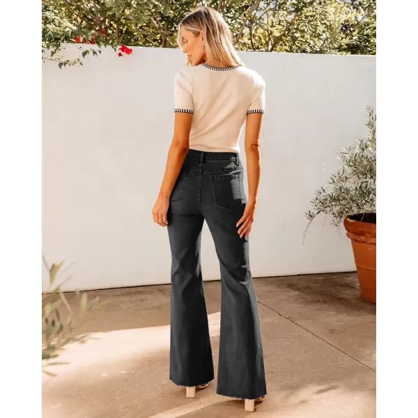 GRAPENT Wide Leg Jeans for Women Trendy High Waisted Flare Stretchy Bell Bottom Denim Pants Baggy Raw Hem Trouser JeansWashed Black