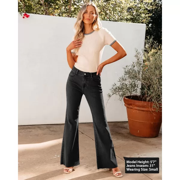 GRAPENT Wide Leg Jeans for Women Trendy High Waisted Flare Stretchy Bell Bottom Denim Pants Baggy Raw Hem Trouser JeansWashed Black