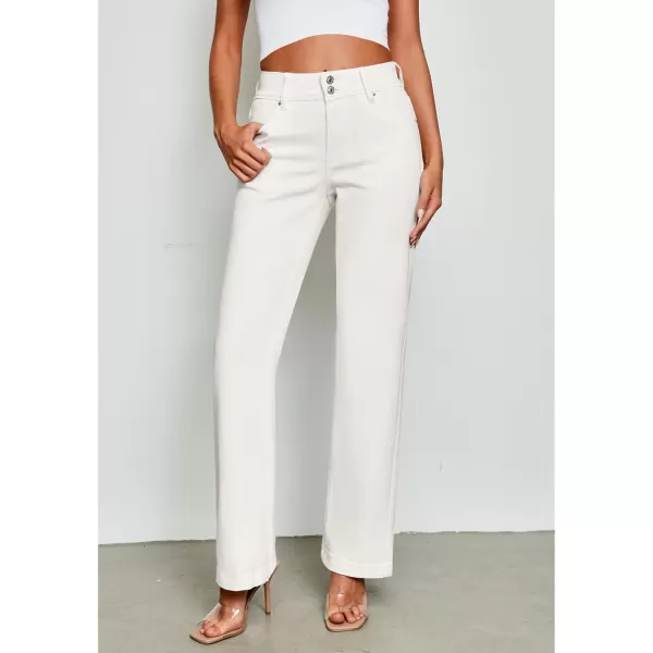 GRAPENT Wide Leg Jeans for Women Trendy High Waisted Flare Stretchy Denim Pants Baggy Dual Button Trouser Jeans PocketsCream White