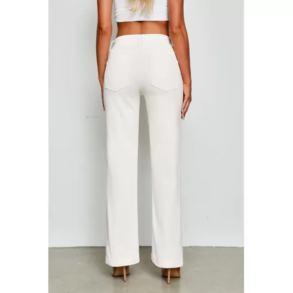 GRAPENT Wide Leg Jeans for Women Trendy High Waisted Flare Stretchy Denim Pants Baggy Dual Button Trouser Jeans PocketsCream White