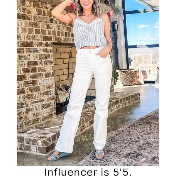 GRAPENT Wide Leg Jeans for Women Trendy High Waisted Flare Stretchy Denim Pants Baggy Dual Button Trouser Jeans PocketsCream White