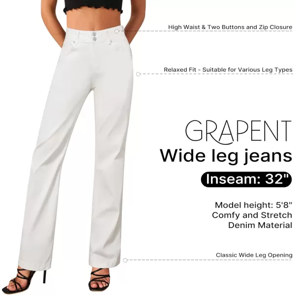 GRAPENT Wide Leg Jeans for Women Trendy High Waisted Flare Stretchy Denim Pants Baggy Dual Button Trouser Jeans PocketsCream White