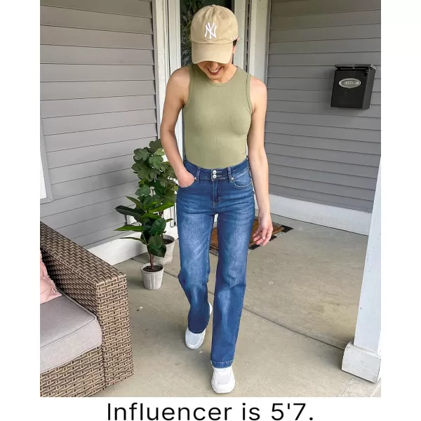 GRAPENT Wide Leg Jeans for Women Trendy High Waisted Flare Stretchy Denim Pants Baggy Dual Button Trouser Jeans PocketsDark Blue