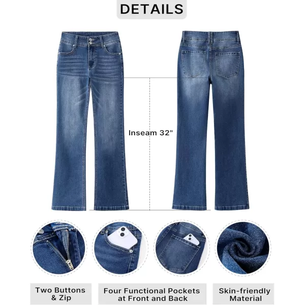 GRAPENT Wide Leg Jeans for Women Trendy High Waisted Flare Stretchy Denim Pants Baggy Dual Button Trouser Jeans PocketsDark Blue