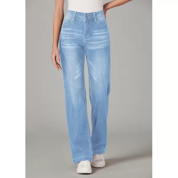 GRAPENT Wide Leg Jeans for Women Trendy High Waisted Flare Stretchy Denim Pants Baggy Dual Button Trouser Jeans PocketsIndigo Medium Blue