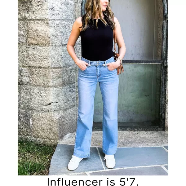 GRAPENT Wide Leg Jeans for Women Trendy High Waisted Flare Stretchy Denim Pants Baggy Dual Button Trouser Jeans PocketsIndigo Medium Blue