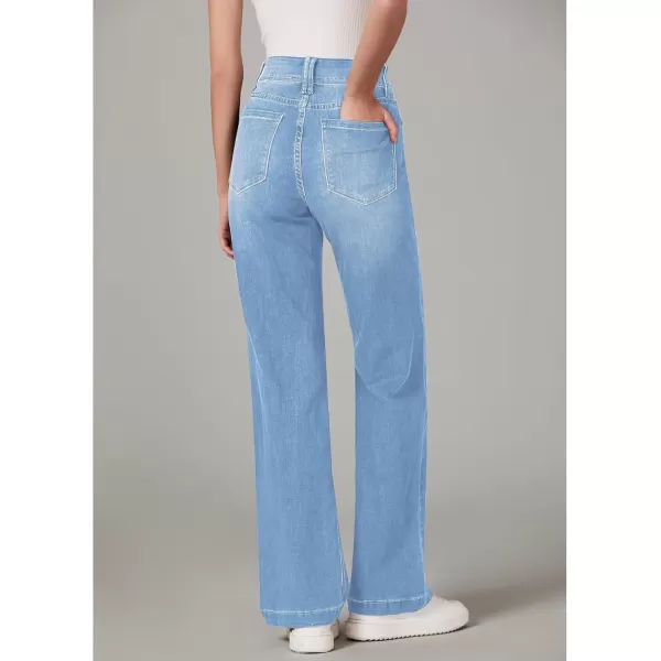 GRAPENT Wide Leg Jeans for Women Trendy High Waisted Flare Stretchy Denim Pants Baggy Dual Button Trouser Jeans PocketsIndigo Medium Blue