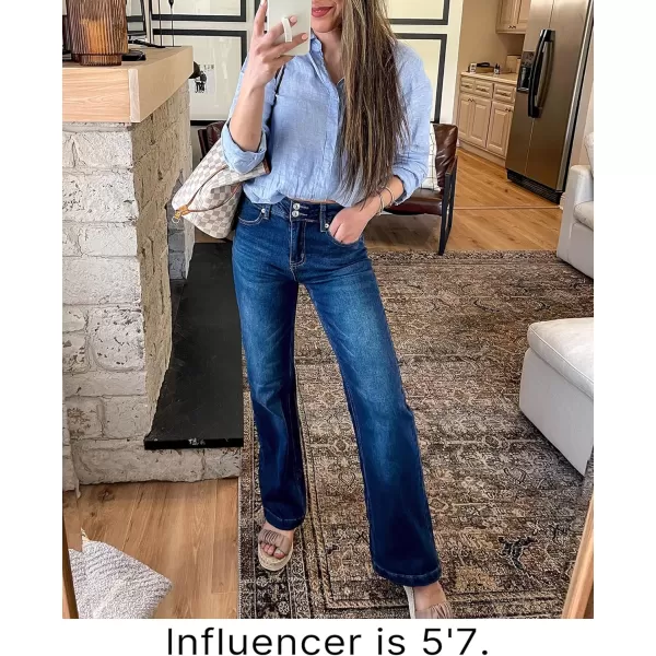 GRAPENT Wide Leg Jeans for Women Trendy High Waisted Flare Stretchy Denim Pants Baggy Dual Button Trouser Jeans PocketsIndigo Skyblue