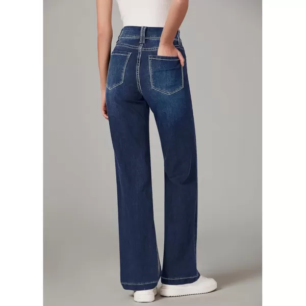 GRAPENT Wide Leg Jeans for Women Trendy High Waisted Flare Stretchy Denim Pants Baggy Dual Button Trouser Jeans PocketsIndigo Skyblue