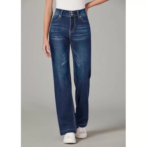 GRAPENT Wide Leg Jeans for Women Trendy High Waisted Flare Stretchy Denim Pants Baggy Dual Button Trouser Jeans PocketsIndigo Skyblue