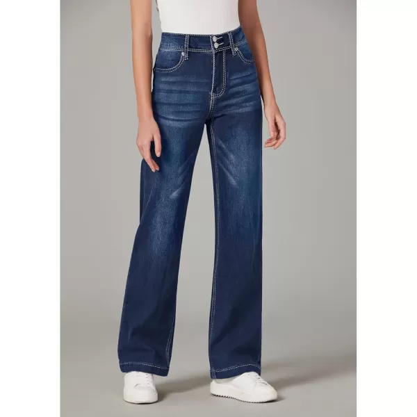 GRAPENT Wide Leg Jeans for Women Trendy High Waisted Flare Stretchy Denim Pants Baggy Dual Button Trouser Jeans PocketsIndigo Skyblue