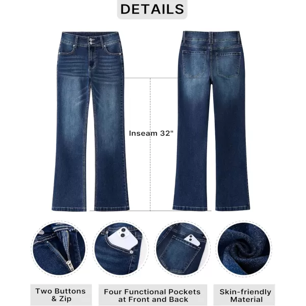 GRAPENT Wide Leg Jeans for Women Trendy High Waisted Flare Stretchy Denim Pants Baggy Dual Button Trouser Jeans PocketsIndigo Skyblue