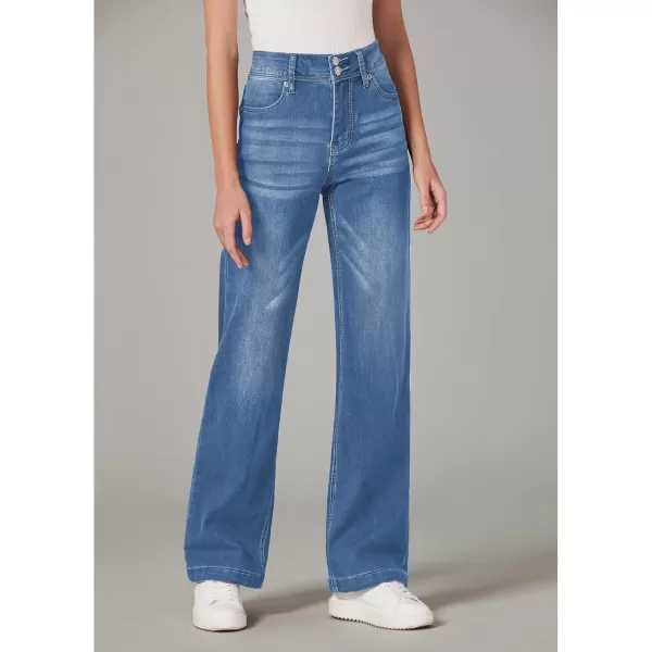 GRAPENT Wide Leg Jeans for Women Trendy High Waisted Flare Stretchy Denim Pants Baggy Dual Button Trouser Jeans PocketsLapis Longing