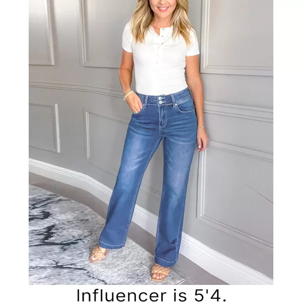 GRAPENT Wide Leg Jeans for Women Trendy High Waisted Flare Stretchy Denim Pants Baggy Dual Button Trouser Jeans PocketsLapis Longing