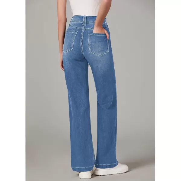 GRAPENT Wide Leg Jeans for Women Trendy High Waisted Flare Stretchy Denim Pants Baggy Dual Button Trouser Jeans PocketsLapis Longing