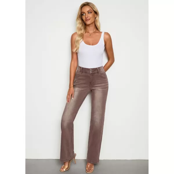GRAPENT Wide Leg Jeans for Women Trendy High Waisted Flare Stretchy Denim Pants Baggy Dual Button Trouser Jeans PocketsPecan Brown