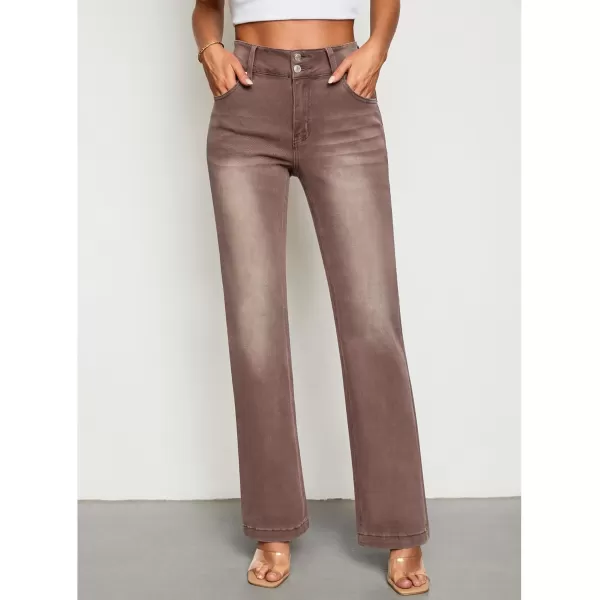 GRAPENT Wide Leg Jeans for Women Trendy High Waisted Flare Stretchy Denim Pants Baggy Dual Button Trouser Jeans PocketsPecan Brown