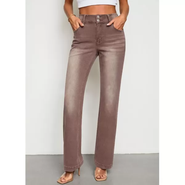 GRAPENT Wide Leg Jeans for Women Trendy High Waisted Flare Stretchy Denim Pants Baggy Dual Button Trouser Jeans PocketsPecan Brown