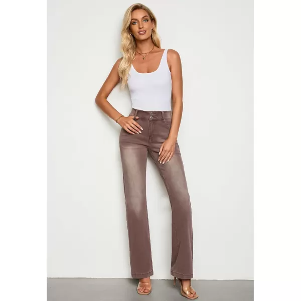 GRAPENT Wide Leg Jeans for Women Trendy High Waisted Flare Stretchy Denim Pants Baggy Dual Button Trouser Jeans PocketsPecan Brown