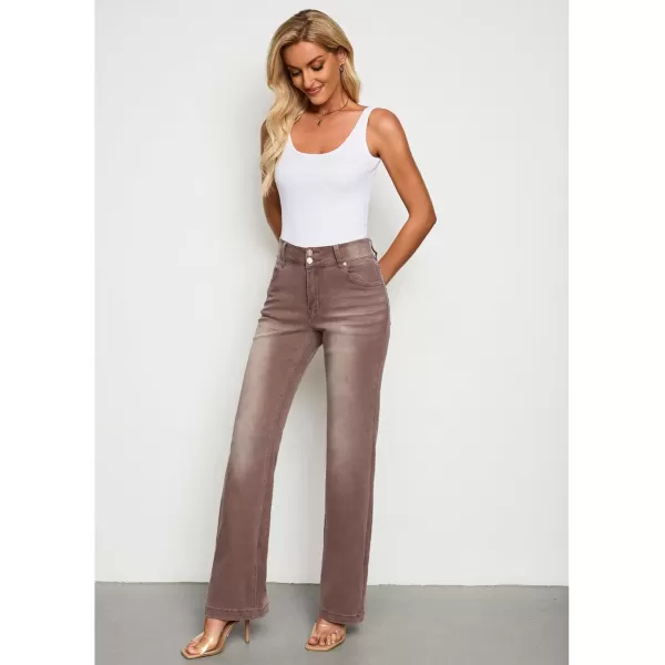 GRAPENT Wide Leg Jeans for Women Trendy High Waisted Flare Stretchy Denim Pants Baggy Dual Button Trouser Jeans PocketsPecan Brown