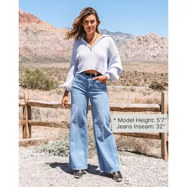 GRAPENT Wide Leg Jeans for Women Trendy High Waisted Stretchy Denim Pants 90s Baggy Jeans Trouser Jeans with PocketsBay Blue