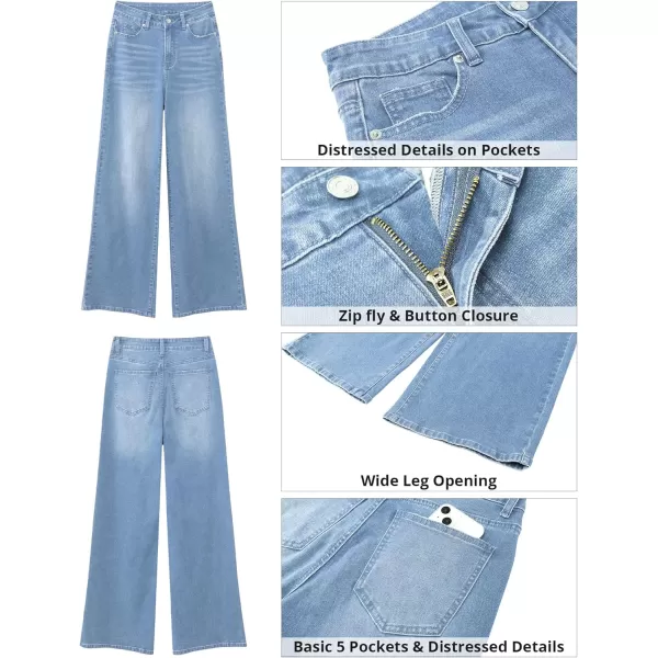 GRAPENT Wide Leg Jeans for Women Trendy High Waisted Stretchy Denim Pants 90s Baggy Jeans Trouser Jeans with PocketsBay Blue