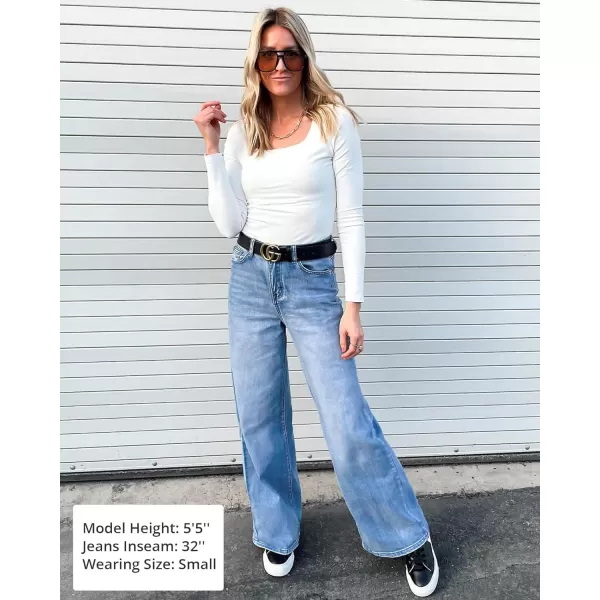 GRAPENT Wide Leg Jeans for Women Trendy High Waisted Stretchy Denim Pants 90s Baggy Jeans Trouser Jeans with PocketsBay Blue