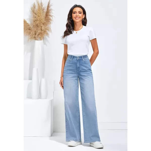 GRAPENT Wide Leg Jeans for Women Trendy High Waisted Stretchy Denim Pants 90s Baggy Jeans Trouser Jeans with PocketsBay Blue