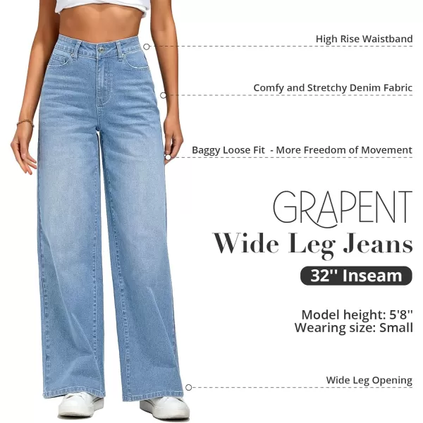 GRAPENT Wide Leg Jeans for Women Trendy High Waisted Stretchy Denim Pants 90s Baggy Jeans Trouser Jeans with PocketsBay Blue