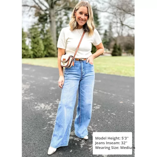 GRAPENT Wide Leg Jeans for Women Trendy High Waisted Stretchy Denim Pants 90s Baggy Jeans Trouser Jeans with PocketsBay Blue